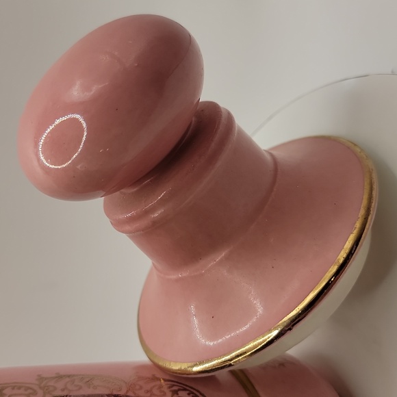 Vintage Enesco Japan Ceramic Pink w/Victorian Artwork Jar - Picture 11 of 13